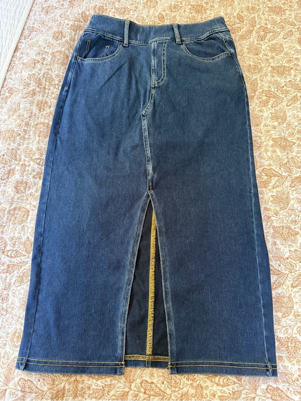 HALARA Dark Indigo Denim Midi Skirt with Front Slit Small New No tag